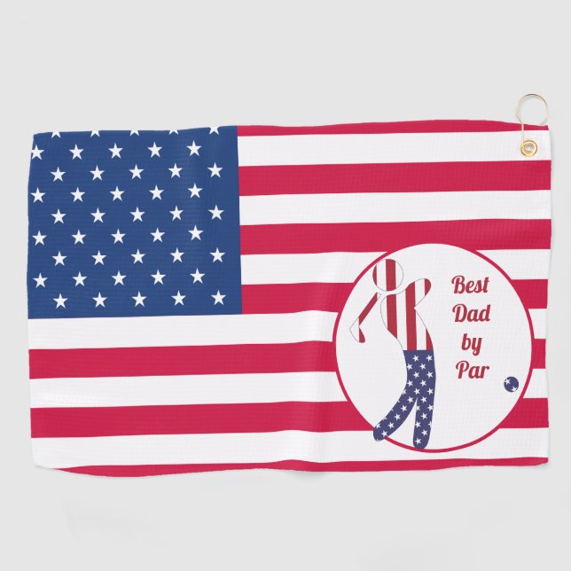 Best Dad by Par | American Flag Golf Player Golf Towel (Horizontal)