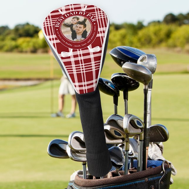 Best Dad By Par Buffalo Plaid Fathers Day Photo Golf Head Cover (Creator Uploaded)