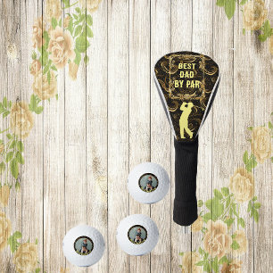 Best Dad By Par Calligraphy Gold Leafy Swirl Black Golf Head Cover