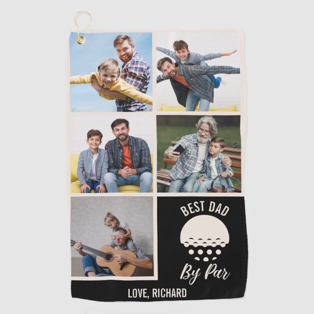 Best Dad By Par Custom 5 Photo Collage Golf Towel (Front)
