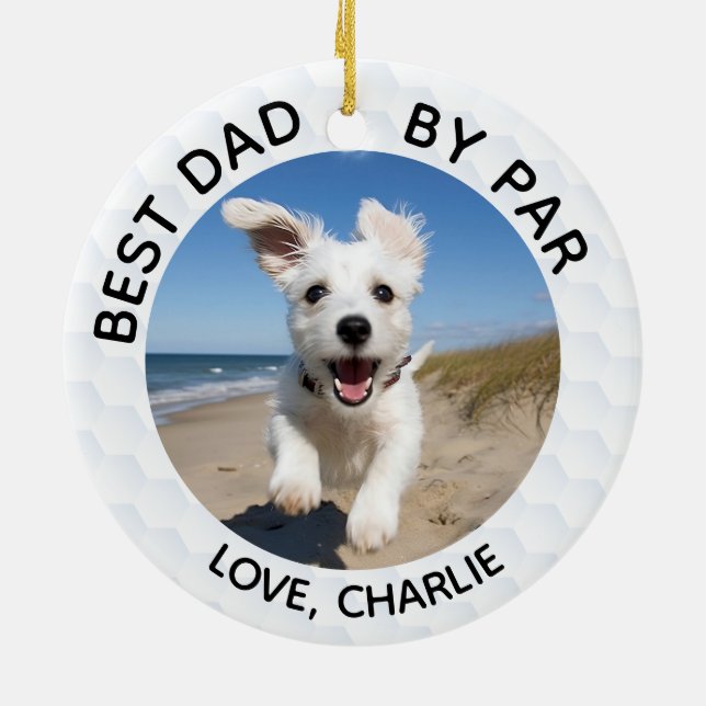 Best Dad By Par & Custom Dog Cat Photos Ceramic Tree Decoration (Back)