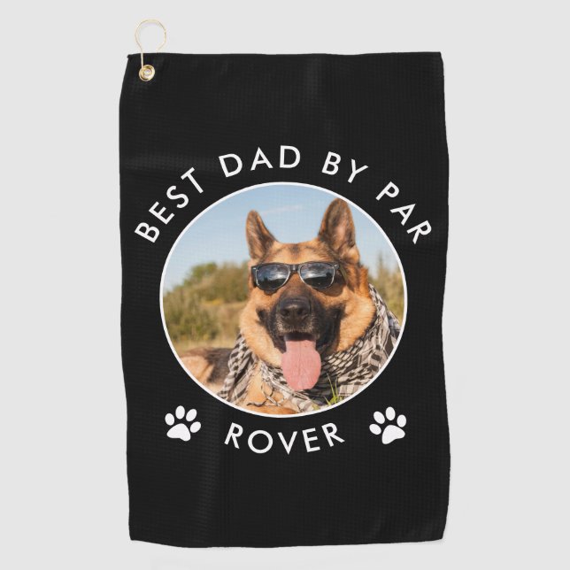 Best Dad by Par Custom Dog Photo Golf Towel (Front)