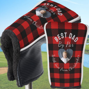 Best Dad By Par Custom Kid Photo Red Buffalo Plaid Golf Head Cover