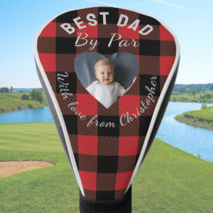 Best Dad By Par Custom Kid Photo Red Buffalo Plaid Golf Head Cover