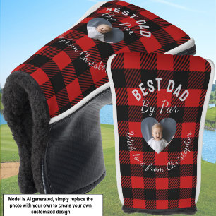 Best Dad By Par Custom Kid Photo Red Buffalo Plaid Golf Head Cover