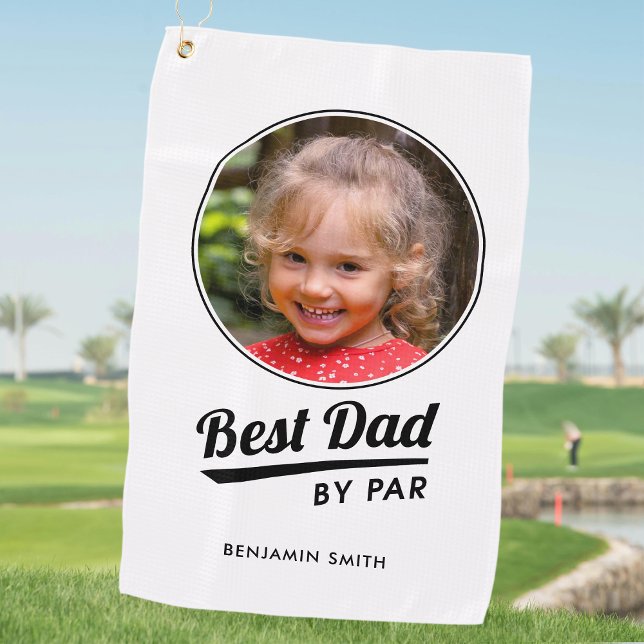 Best Dad By Par Custom Kid's Photo Name White Golf Towel (Creator Uploaded)