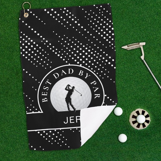 Best Dad By Par Custom Male Golfer Black & White  Golf Towel (Best Dad By Par Custom Male Golfer Black & White Golf Towel)