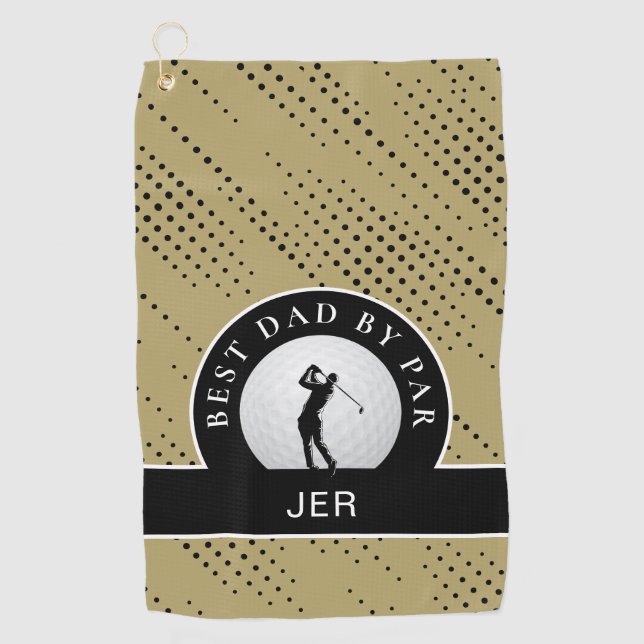 Best Dad By Par Custom Male Golfer Gold & Black   Golf Towel (Front)