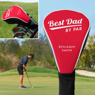 Best Dad By Par Custom Name Retro Red Golf Head Cover