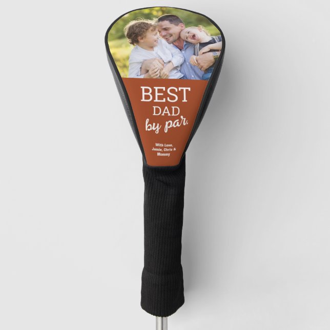 Best Dad by Par Custom Photo Father's day Orange Golf Head Cover (Front)