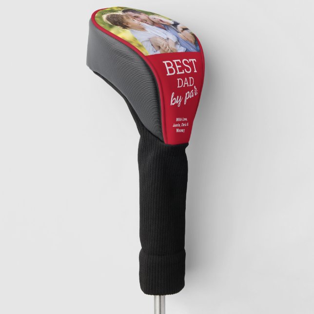 Best Dad by Par Custom Photo Father's day Red Golf Head Cover (Angled)
