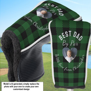 Best Dad By Par Custom Photo Green Buffalo Plaid Golf Head Cover
