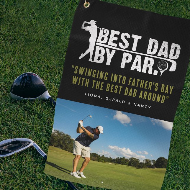 Best Dad By Par Custom Quote & Photo Golf Towel (Creator Uploaded)