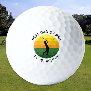 Best Dad By Par Custom Text Sunset Golfer Golf Balls