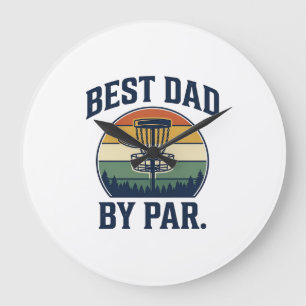 Best Dad By Par Disc Golf Vintage Sunset Design_1 Large Clock