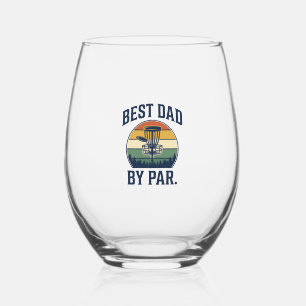 Best Dad By Par Disc Golf Vintage Sunset Design_1 Stemless Wine Glass