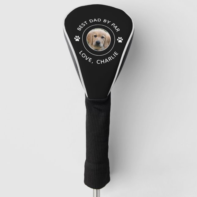 Best Dad By Par Dog Paw Print Photo Text Golf Pun Golf Head Cover (Front)
