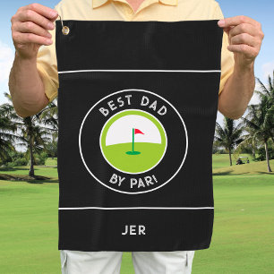 Best Dad By Par Ever Fun Modern Golfer Black White Golf Towel