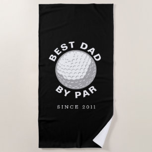 Best Dad By Par Fathers Day Custom Year Black Beach Towel