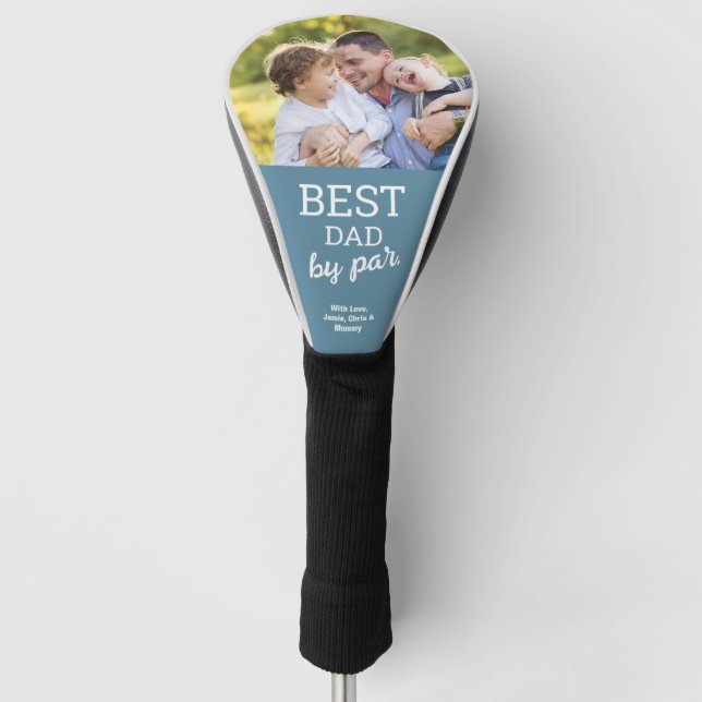 Best Dad by Par Father's day Photo Dusty Blue Golf Head Cover (Front)