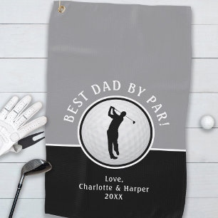 Best Dad By Par Funny Custom Black & Grey Golfer Golf Towel