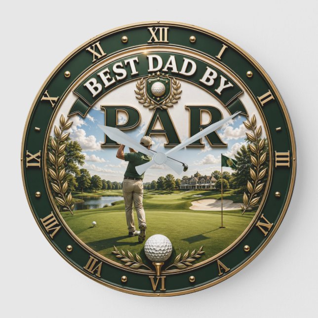 Best Dad by Par Funny Golf Gift for Dad  Large Clock (Front)