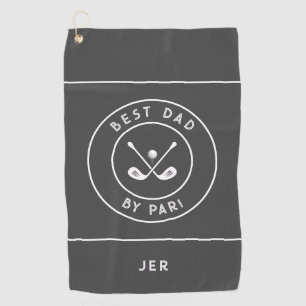 Best Dad By Par   Funny Golfer Humor Charcoal Gray Golf Towel