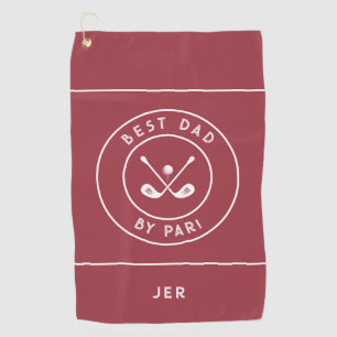 Best Dad By Par   Funny Golfer Humour Crimson Red Golf Towel