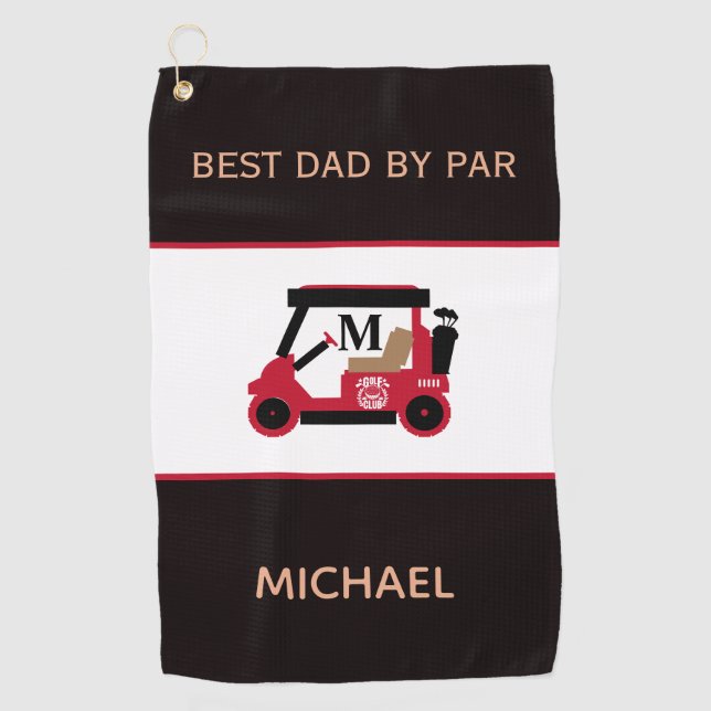 Best Dad by Par Golf Cart Monogram Name  Golf Towel (Front)