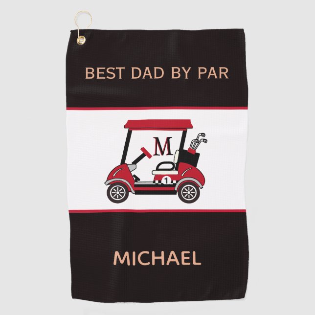 Best Dad by Par Golf Cart Monogram Name  Towel (Front)