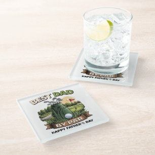 Best Dad By Par Golf Dad Funny Glass Coaster