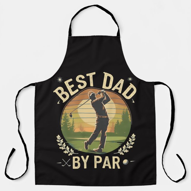 Best Dad By Par Golf Sunset Vintage Apron (Front)
