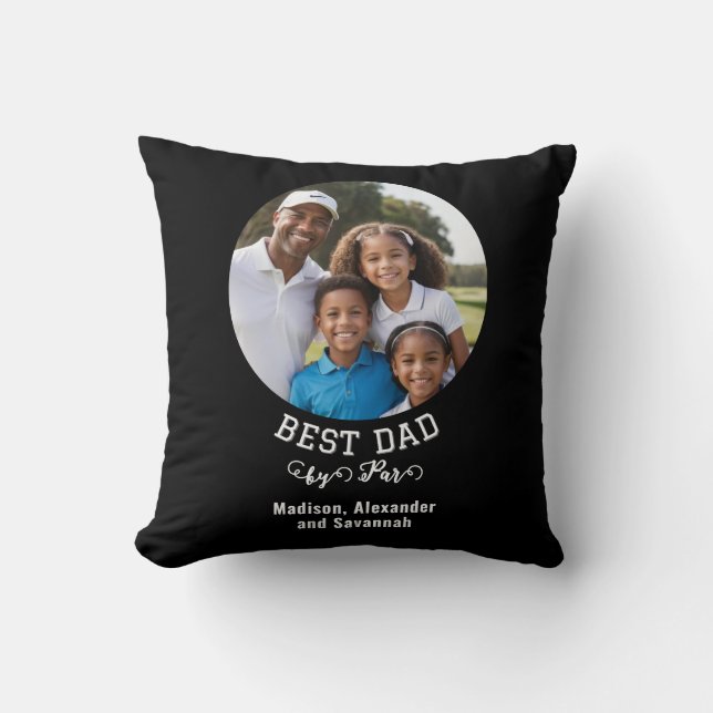 Best Dad by Par Golf-Themed Father's Day Photo Cushion (Front)