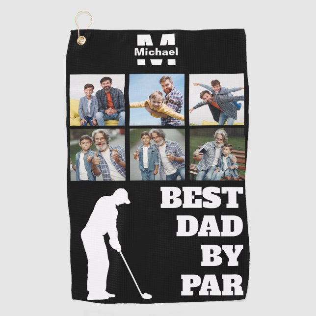 Best Dad By Par Golf with Custom 6 Photos Golf Towel (Front)