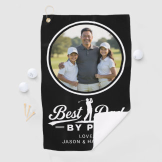 Best Dad By Par Golfer Father Photo Modern Black Golf Towel
