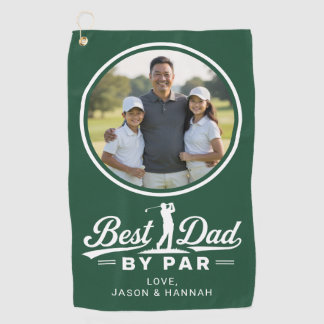 Best Dad By Par Golfer Father Photo Modern Green Golf Towel