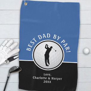 Best Dad By Par Golfer Male Black Blue Custom Golf Towel