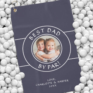 Best Dad By Par Golfer Photo Fun Gift Blue Custom Golf Towel