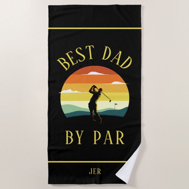 Best Dad By Par Golfer Silhouette Black Yellow Beach Towel (Front)