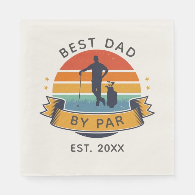 Best Dad By Par Golfing Fathers Day Retro Party Napkin (Front)