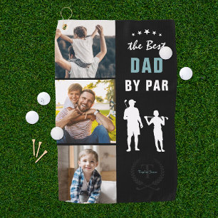 Best Dad By Par   Monogram Photo Collage Golf Towel