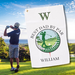 * BEST DAD BY PAR NAME CUSTOM MONOGRAM GOLF TOWEL