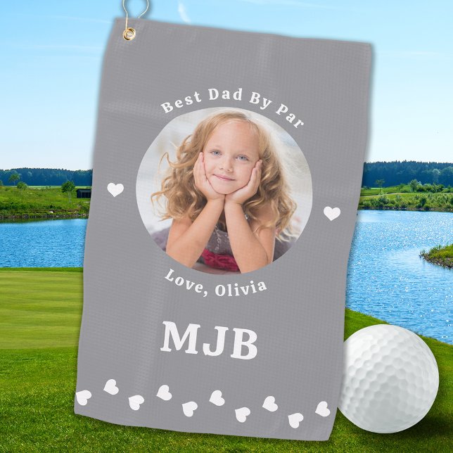 Best DAD BY Par Personalised Photo Golfer Grey Golf Towel (Creator Uploaded)