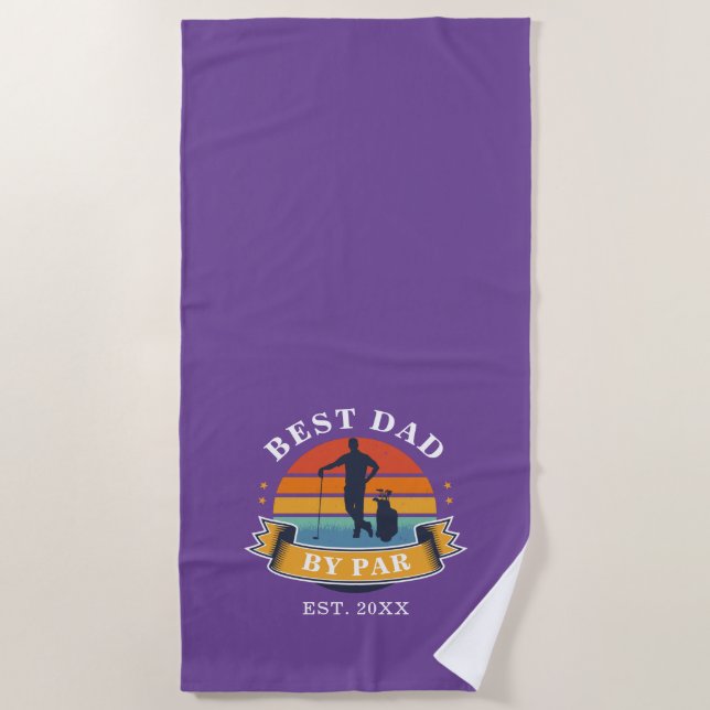Best Dad By Par Personalised Retro Fathers Day Beach Towel (Front)