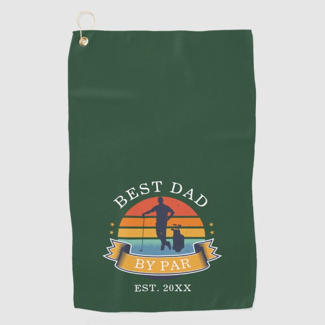 Best Dad By Par Personalised Retro Fathers Day Golf Towel (Front)