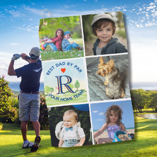 Best Dad By Par Photo Collage Custom Monogram Golf Towel