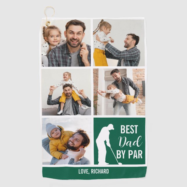 Best Dad By Par Photo Collage for Father’s Day Golf Towel (Front)