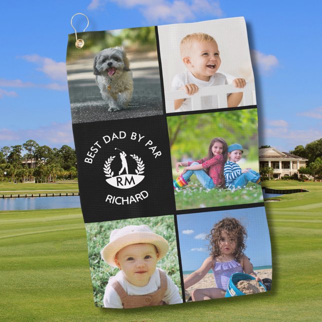 Best Dad By Par Photo Collage  Golf Towel (Creator Uploaded)