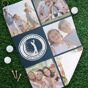 Best Dad by Par Photo Collage Monogram Golf Towel