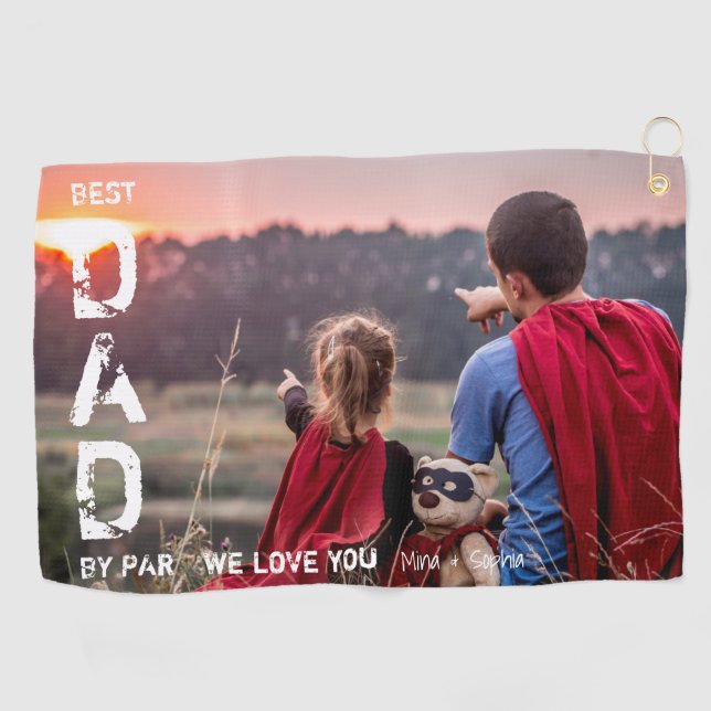 Best Dad By Par Photo Cool Golfer Father's Day Golf Towel (Horizontal)